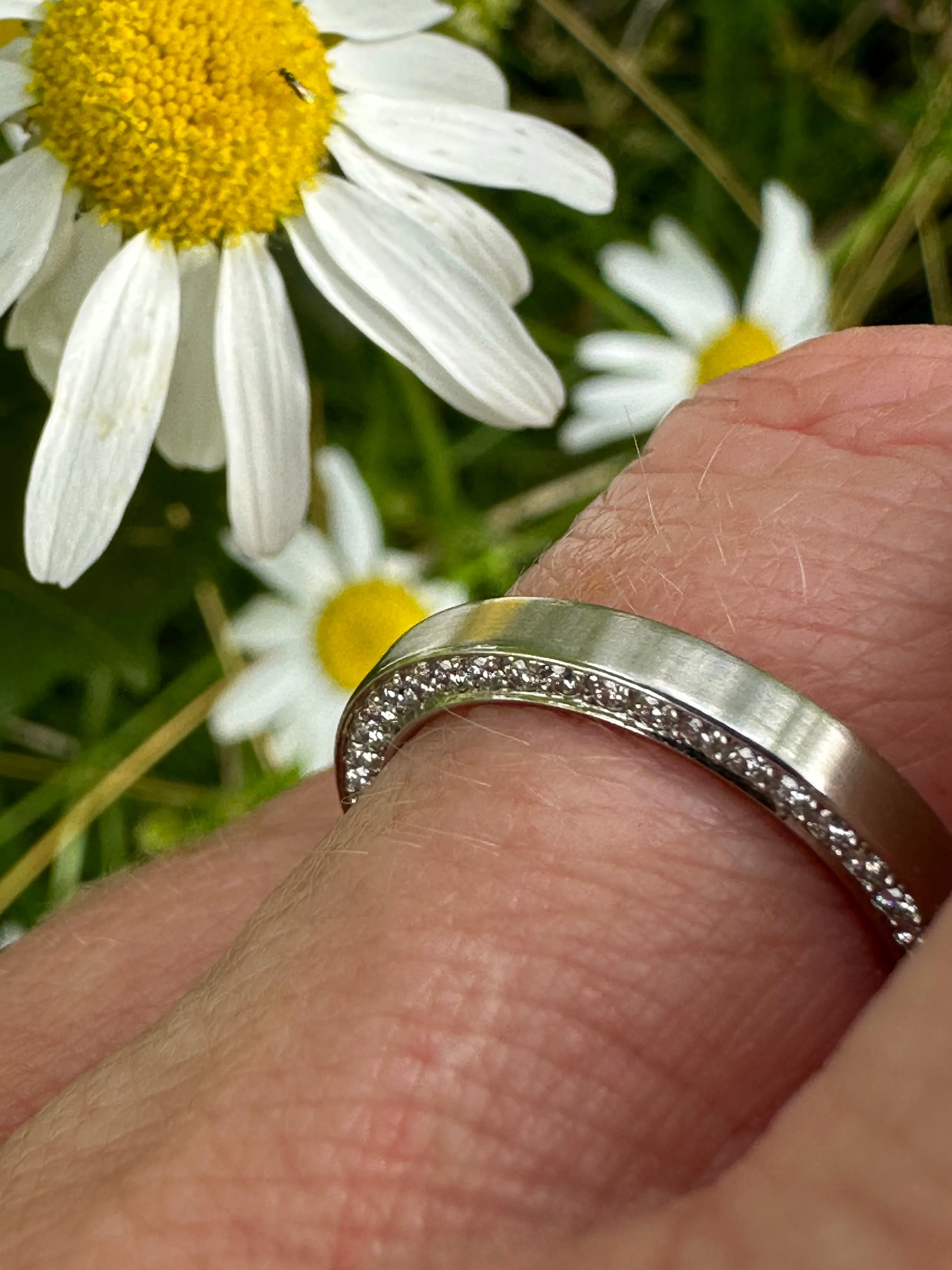Flat profile platinum band with side set diamonds 0.38ct