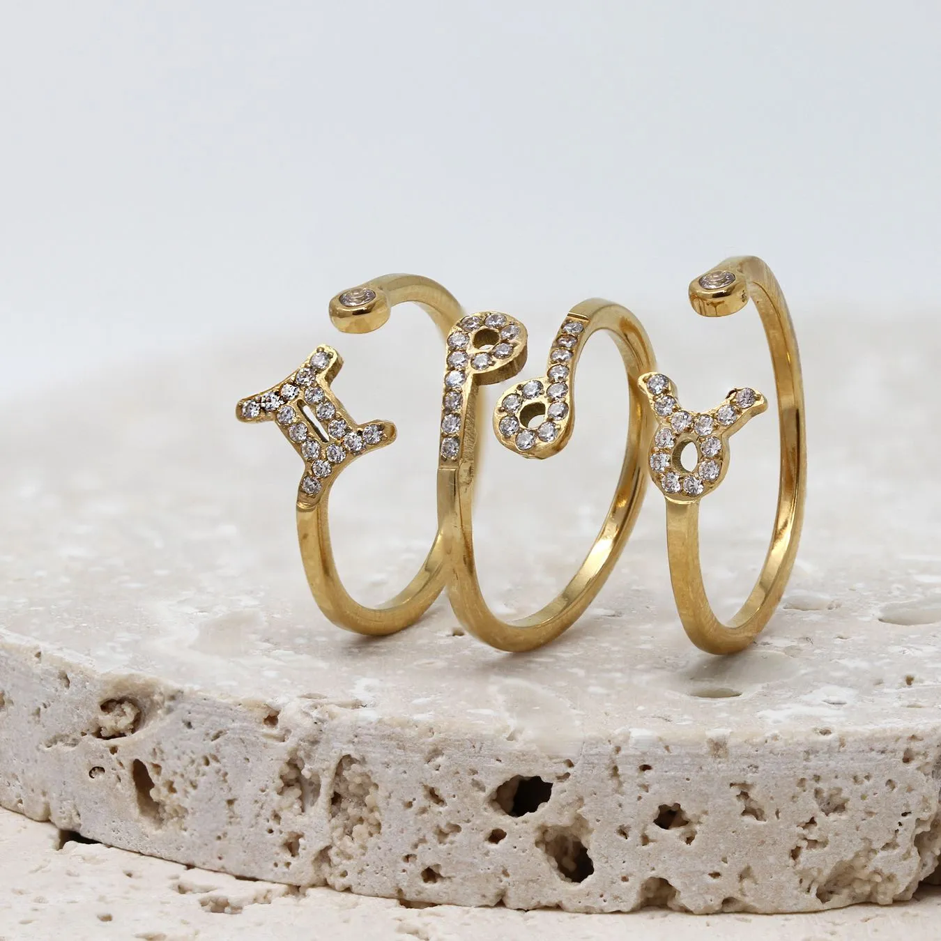 Gemini Ring with CZ Stones - Yellow Gold