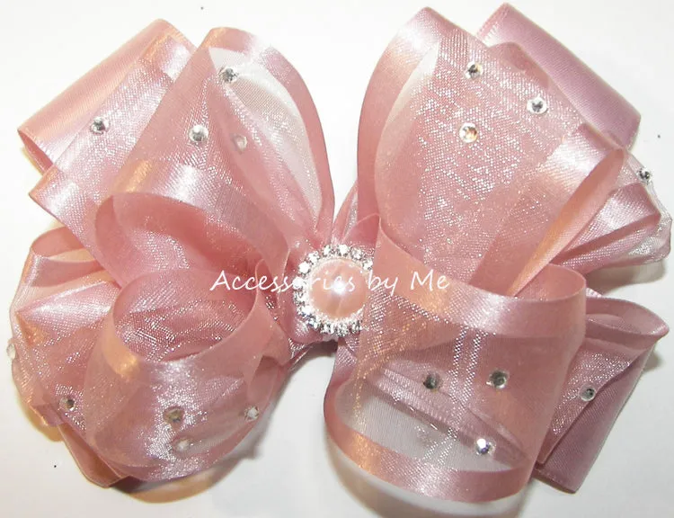 Glitzy Blush Pink Organza Satin Hair Bow