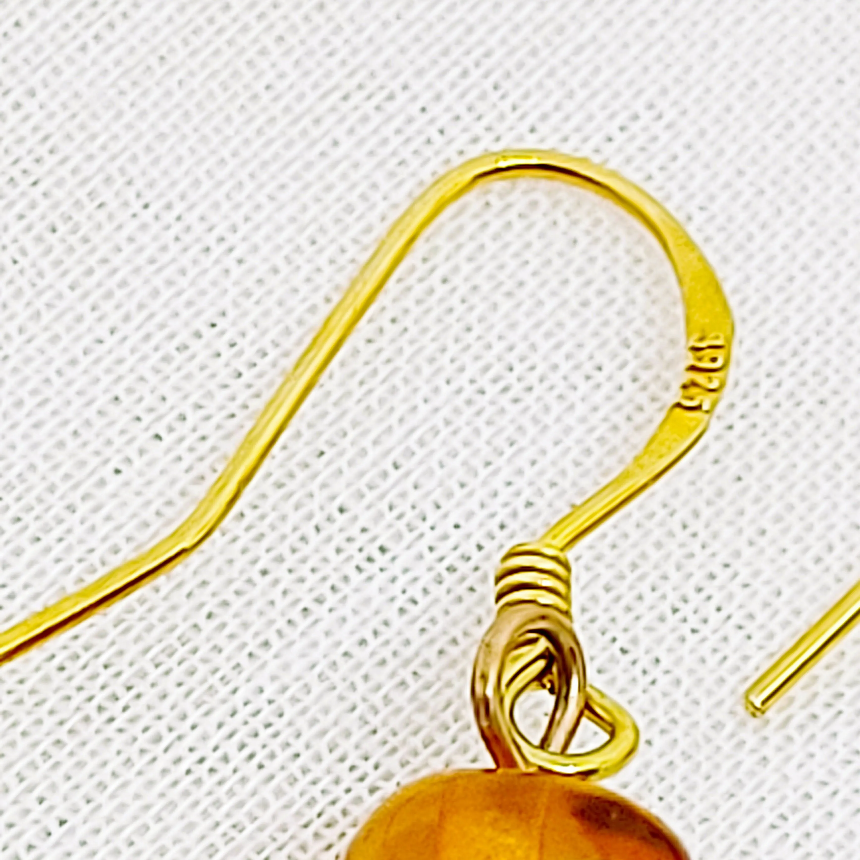Gold on Silver Drop Earrings with Amber & Mother of Pearl