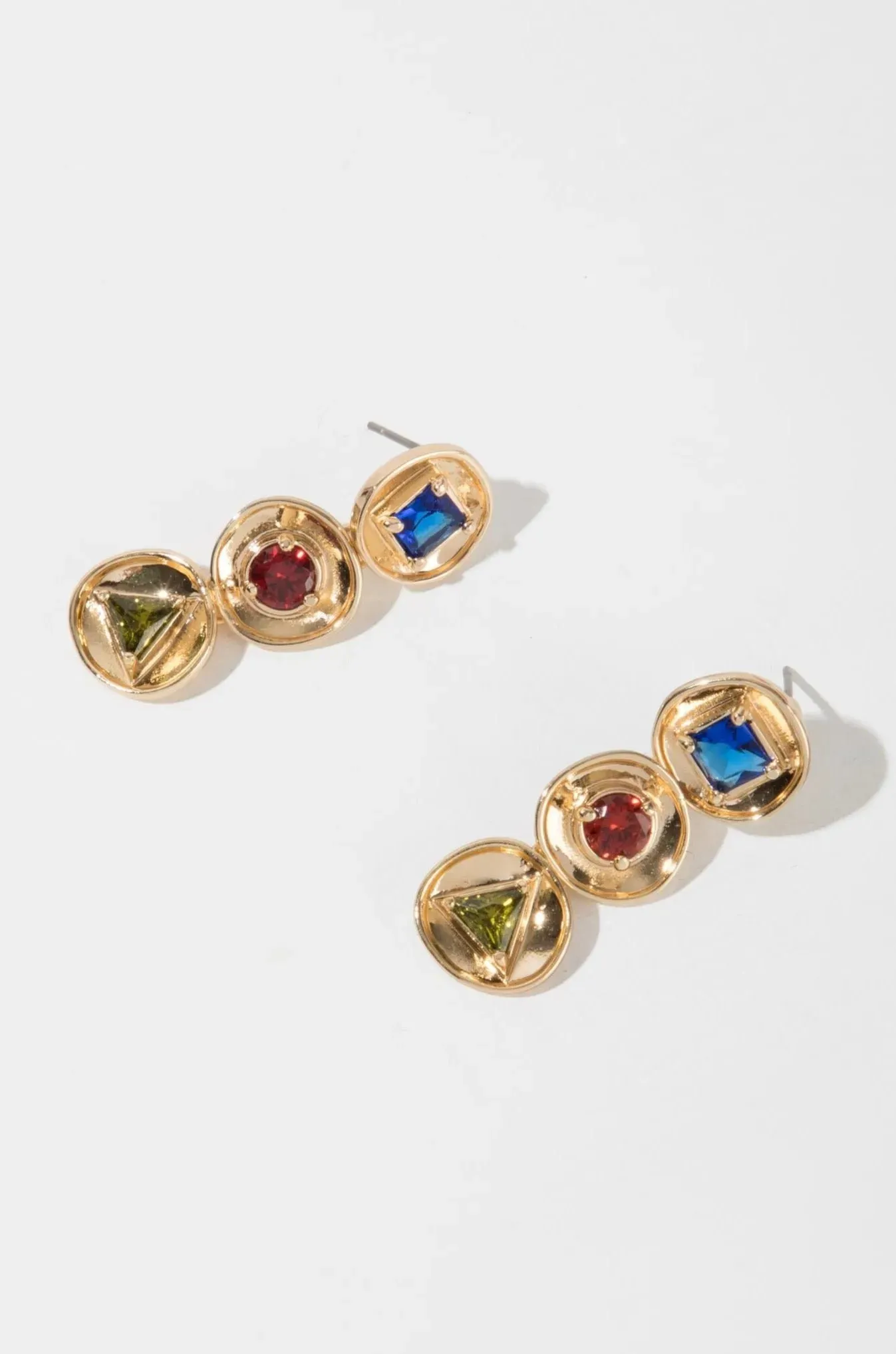 Gold Plated Gemstone Triple Dangle Earrings