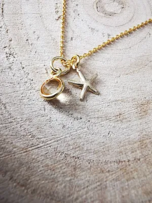 Gold Starfish and Gemstone Pendant Necklace