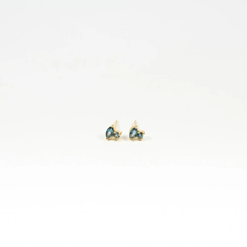 Gold Vermeil Blue Topaz Marquis & Round Combo Studs