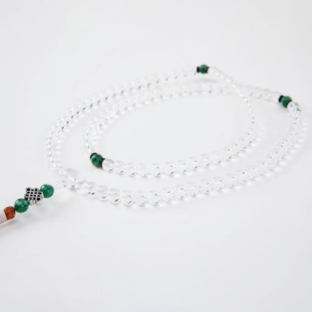 Green Agate & Crystal Mala with Endless Knot