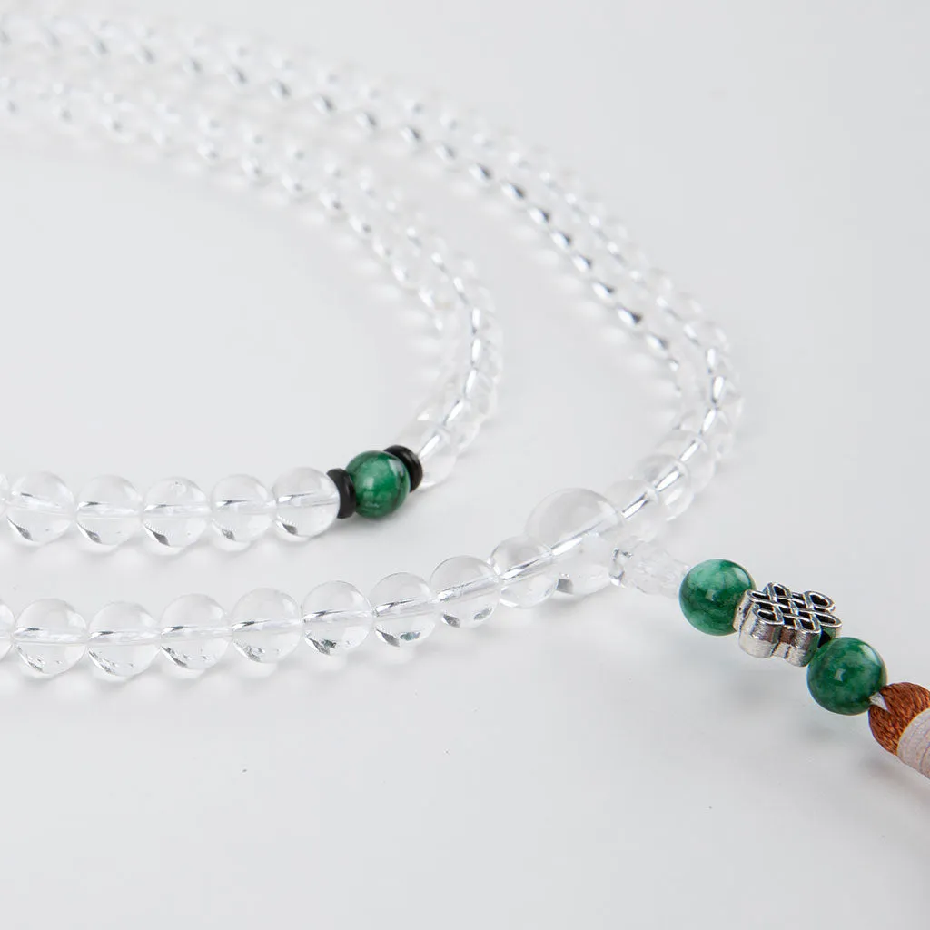 Green Agate & Crystal Mala with Endless Knot