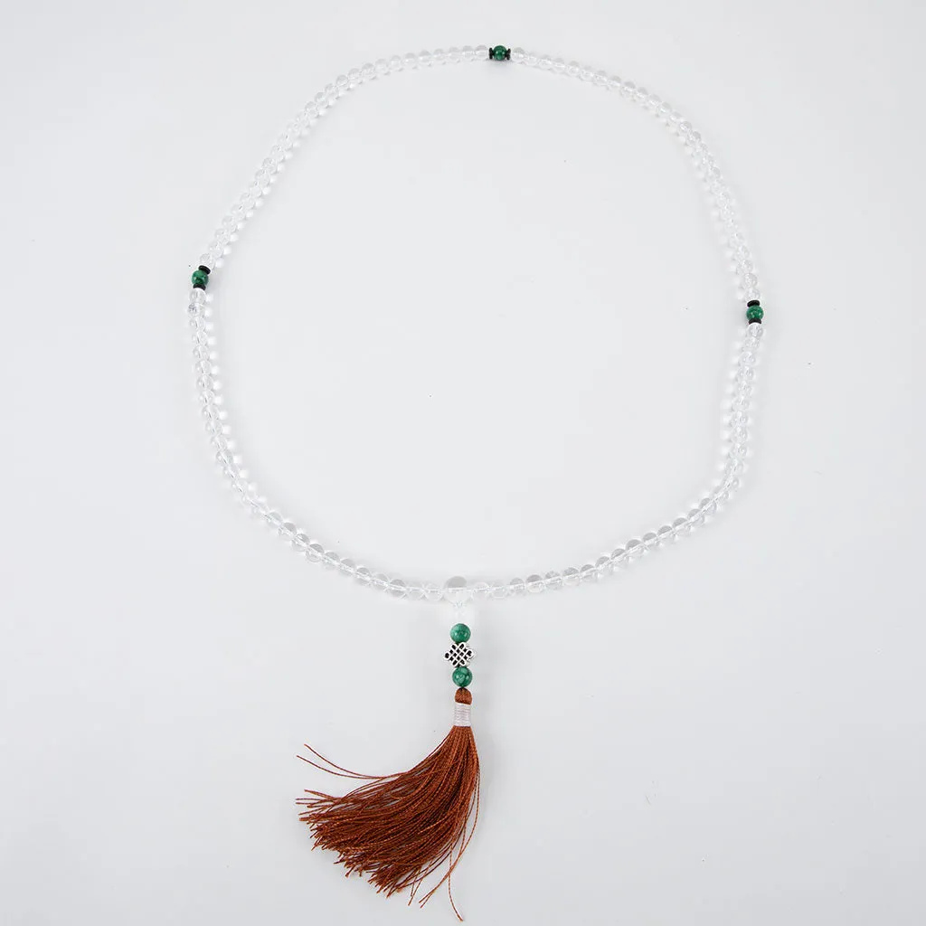 Green Agate & Crystal Mala with Endless Knot