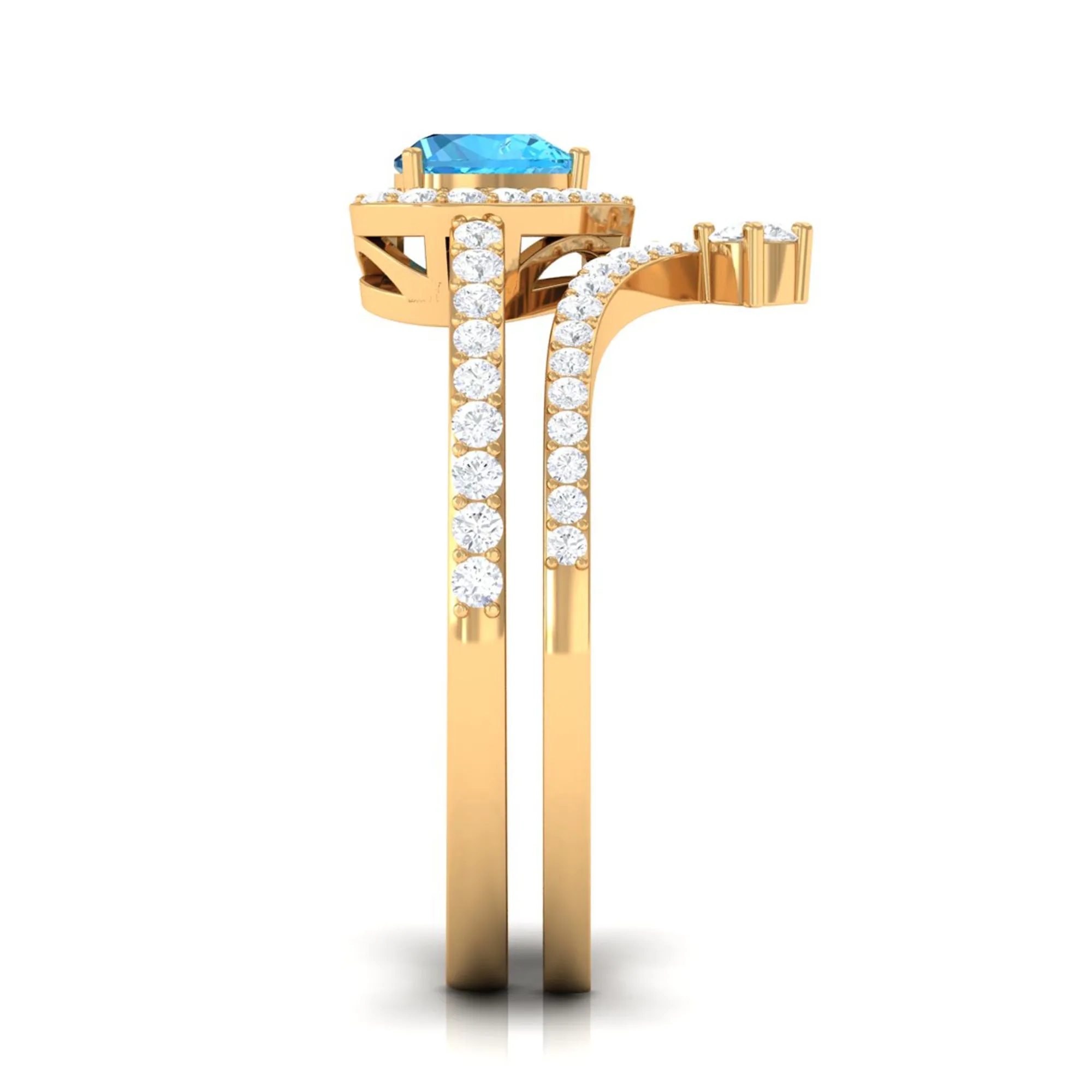 Heart Swiss Blue Topaz Ring Set with Moissanite