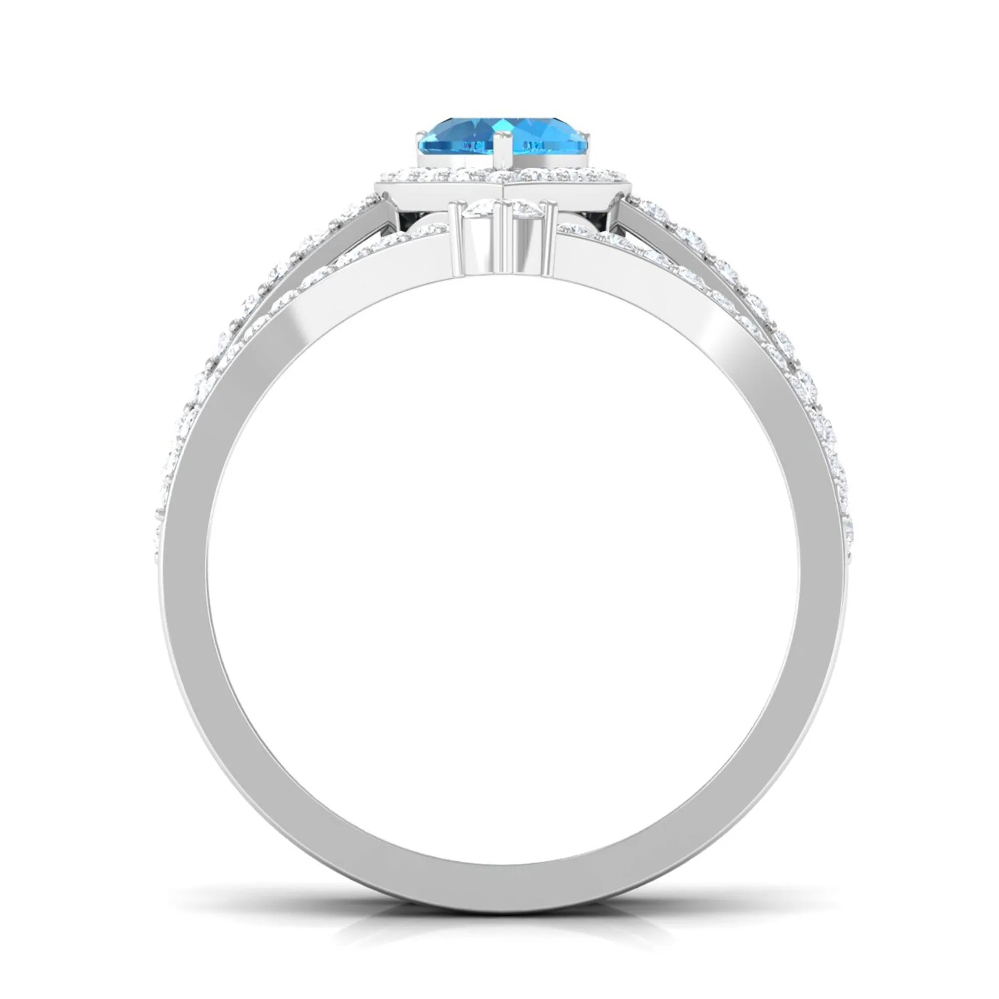 Heart Swiss Blue Topaz Ring Set with Moissanite