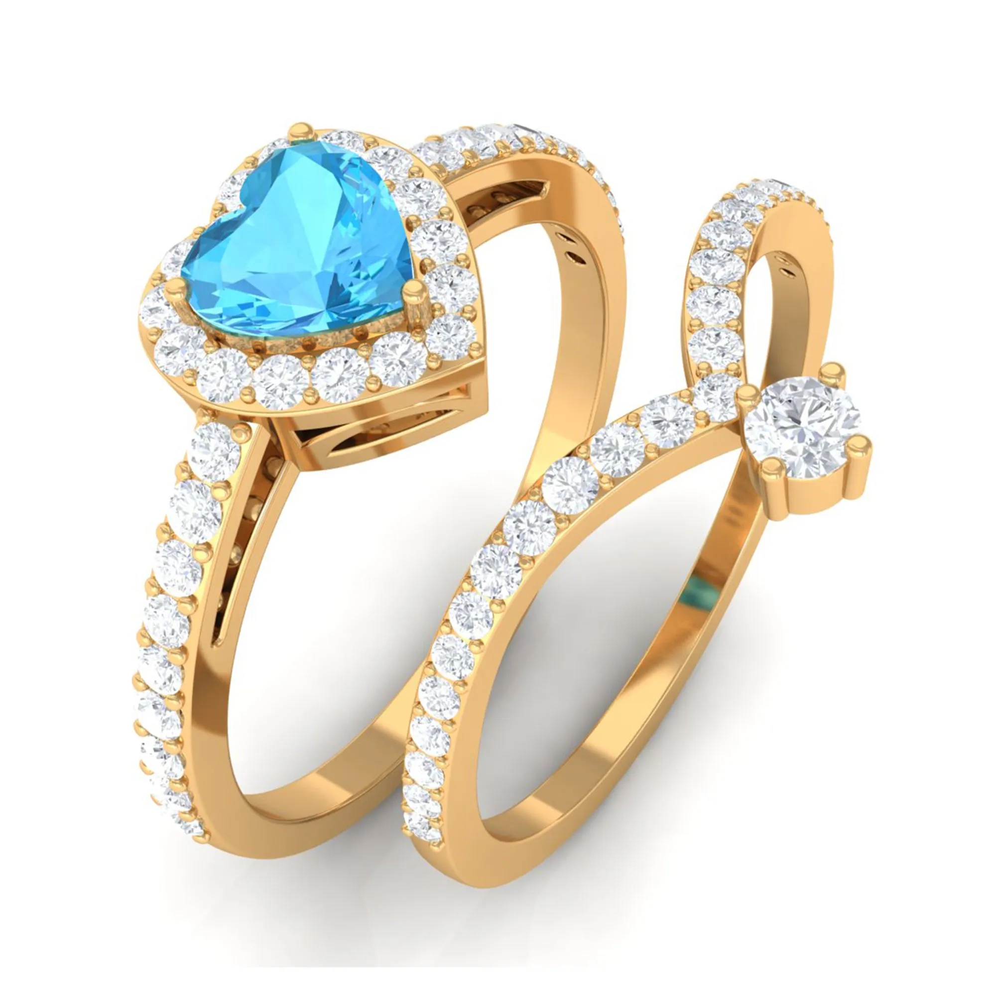 Heart Swiss Blue Topaz Ring Set with Moissanite