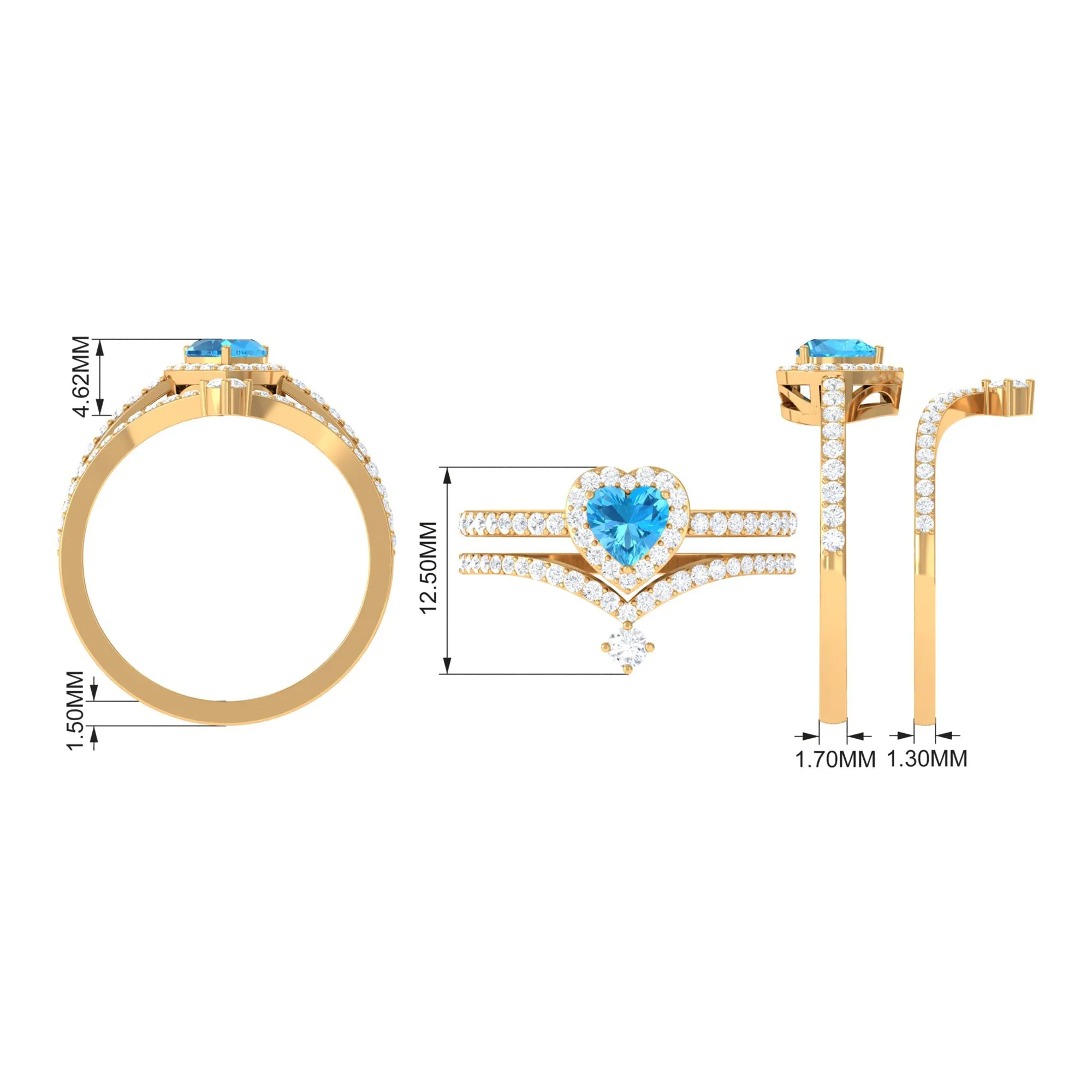 Heart Swiss Blue Topaz Ring Set with Moissanite