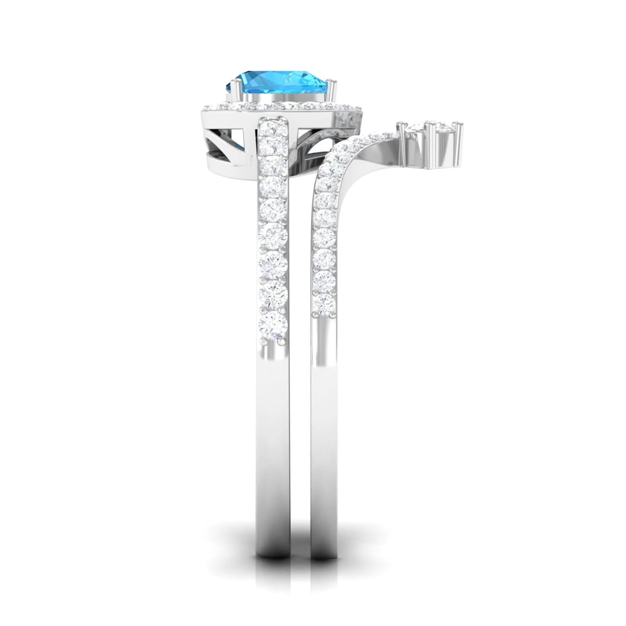 Heart Swiss Blue Topaz Ring Set with Moissanite