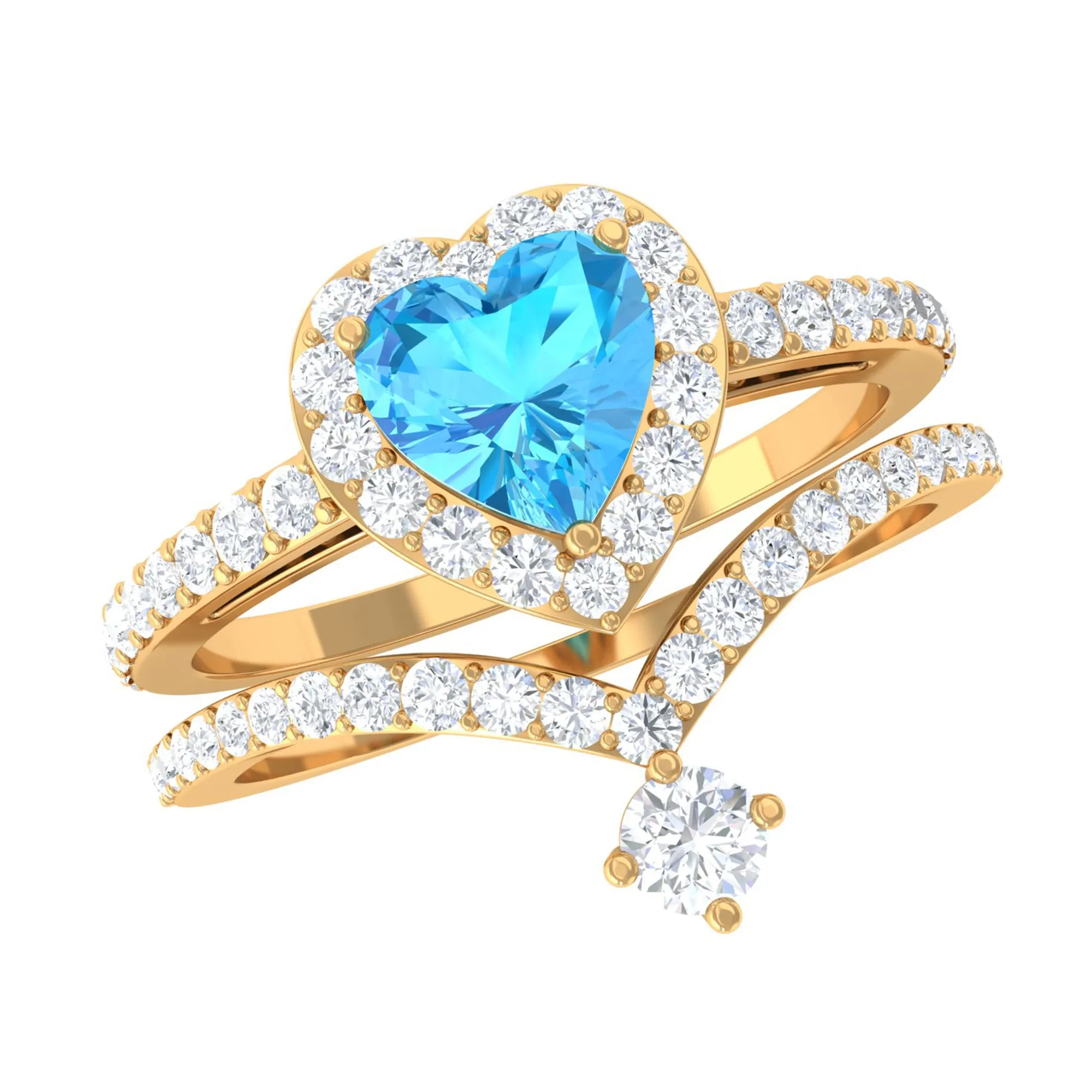 Heart Swiss Blue Topaz Ring Set with Moissanite