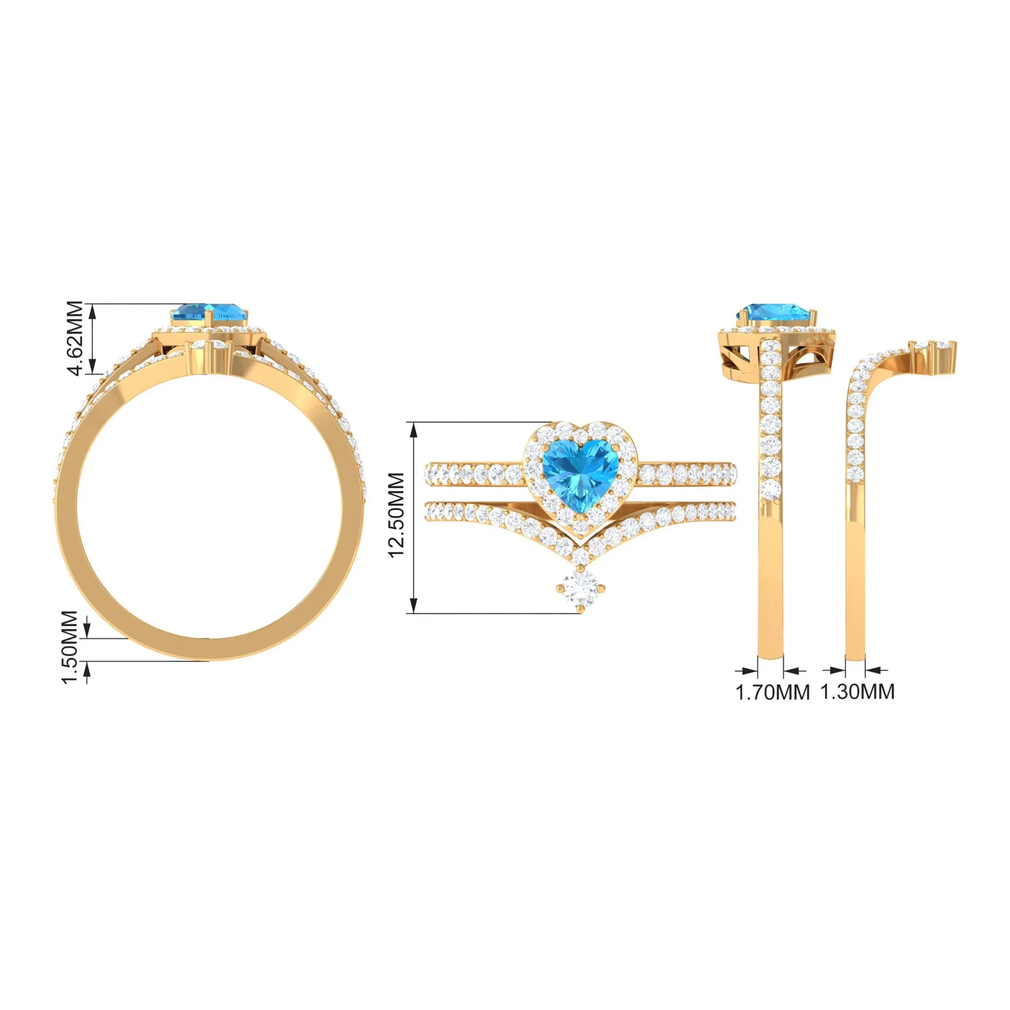 Heart Swiss Blue Topaz Ring Set with Moissanite