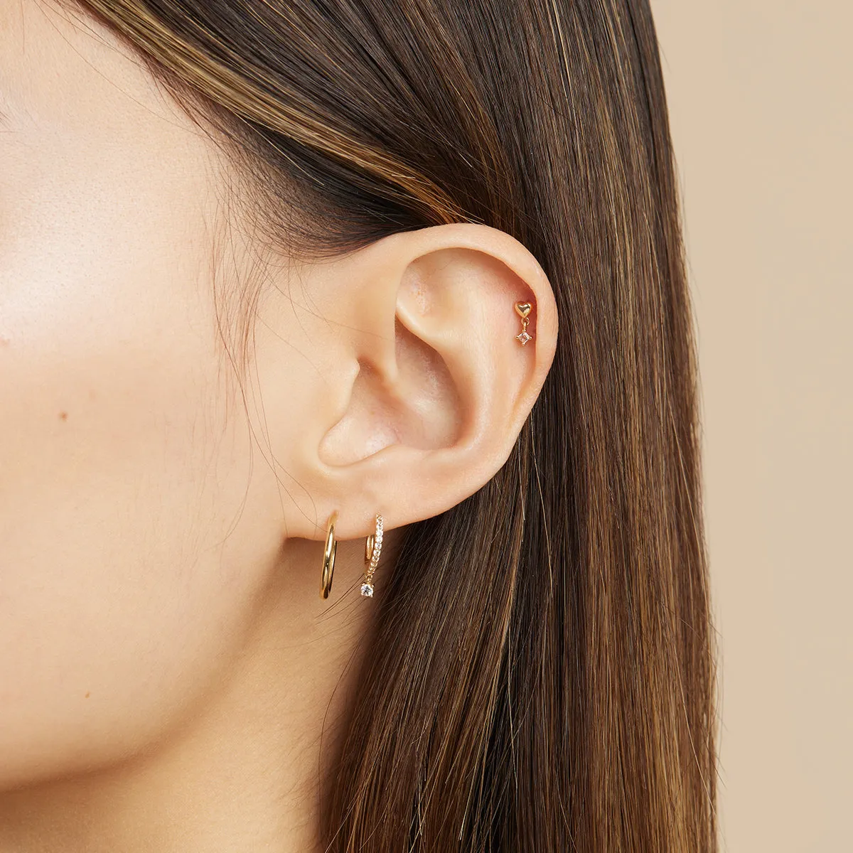 Heart Topaz Charm Piercing Stud in Solid Gold