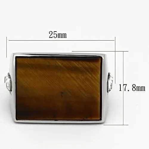 High polished (no plating) Stainless Steel Ring with Synthetic Tiger Eye in Topaz for Women Style TK925