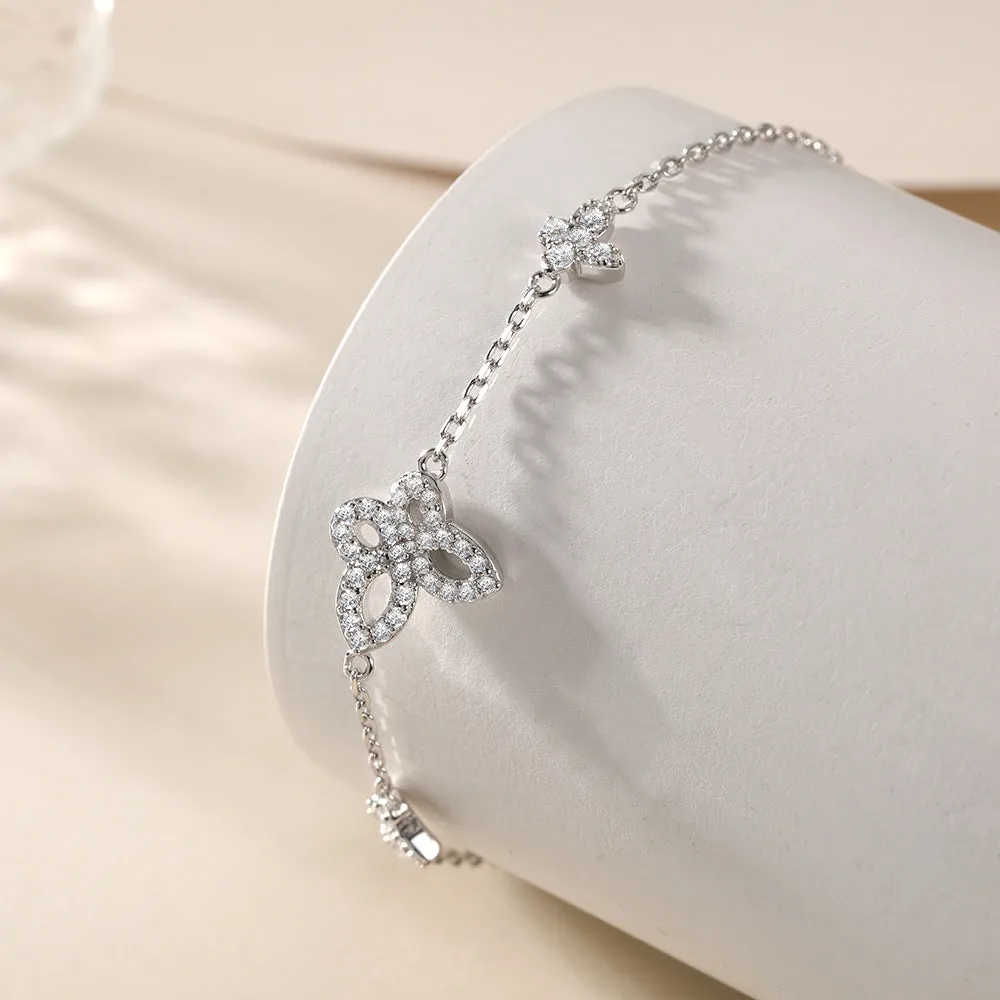Hollow Zircon Butterfly Sterling Silver Bracelet