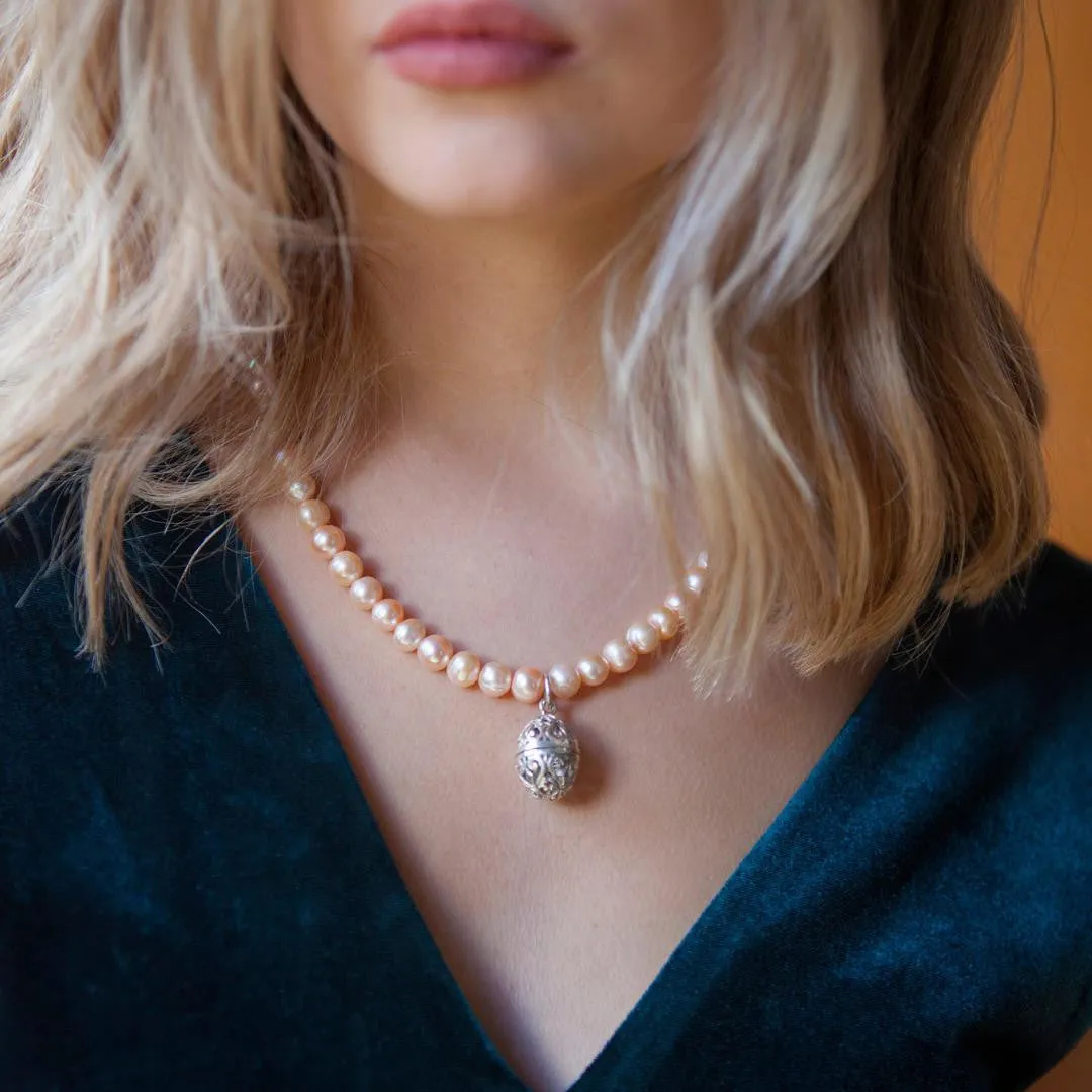 Keepsake Egg Necklace with Champagne Pearls