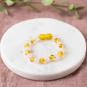 Kids | Rose Quartz   Honey Amber Bracelet