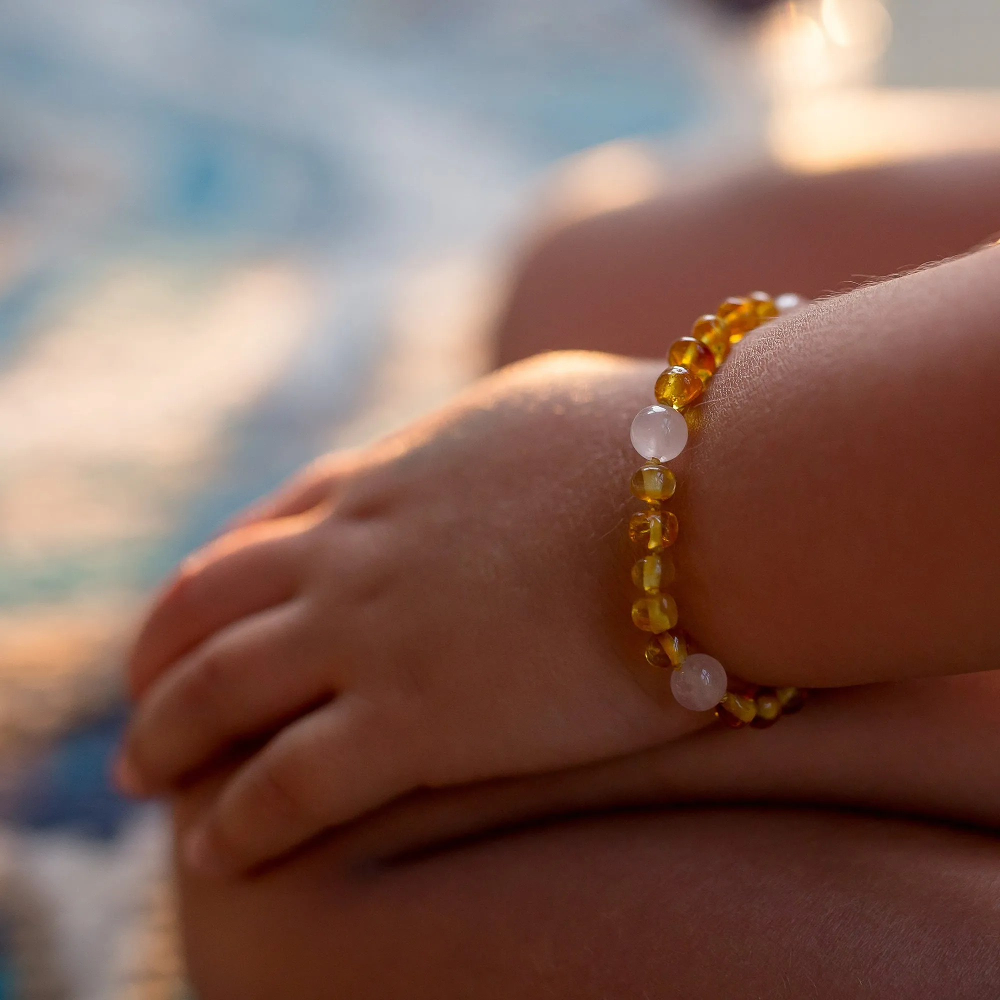 Kids | Rose Quartz   Honey Amber Bracelet