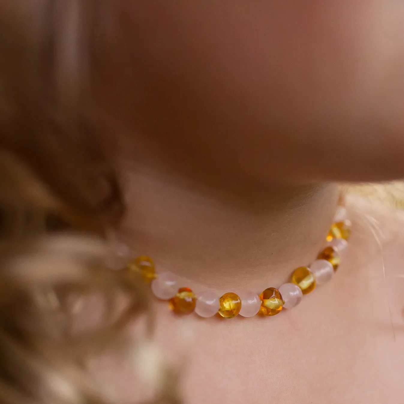 Kids | Rose Quartz   Honey Amber Necklace