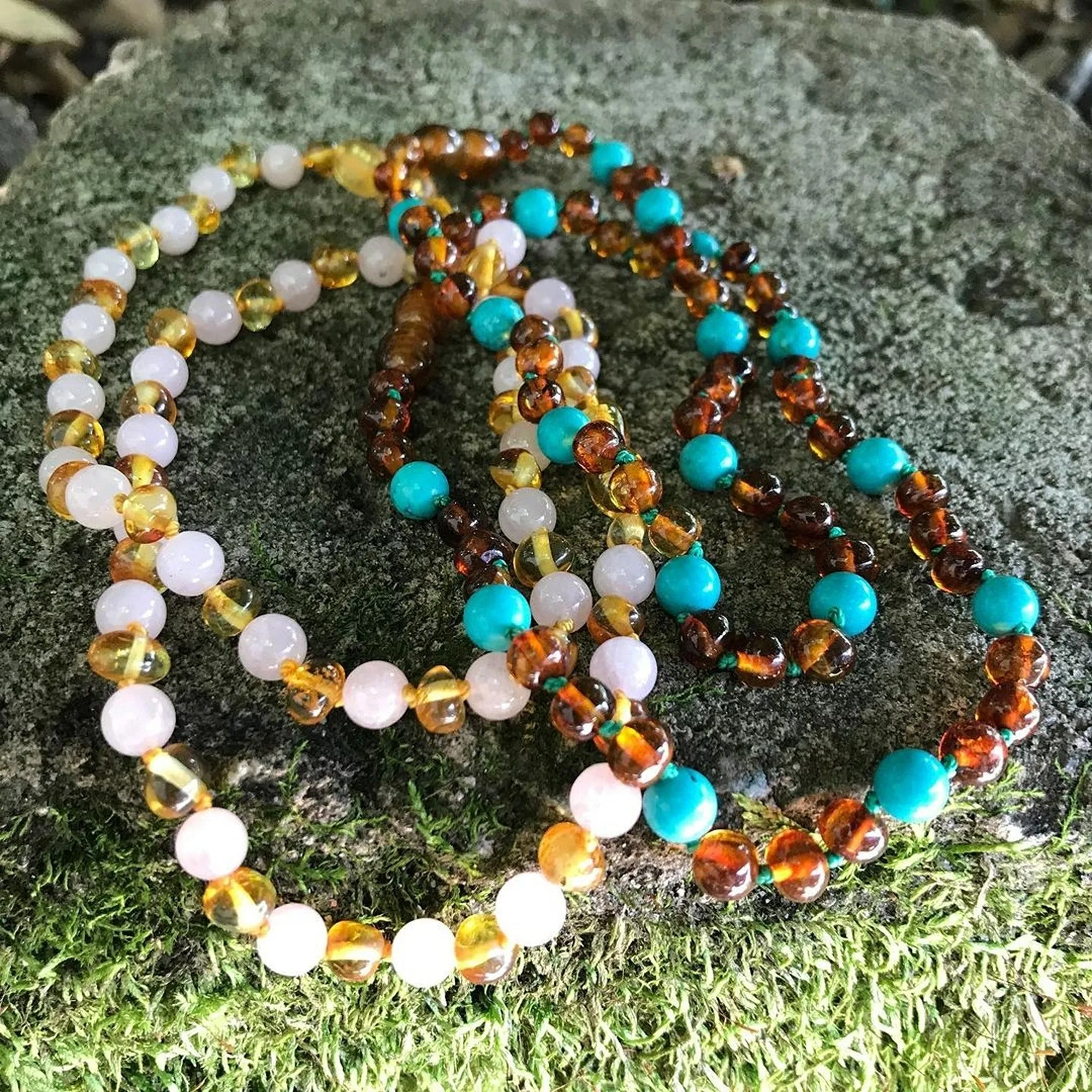 Kids | Rose Quartz   Honey Amber Necklace