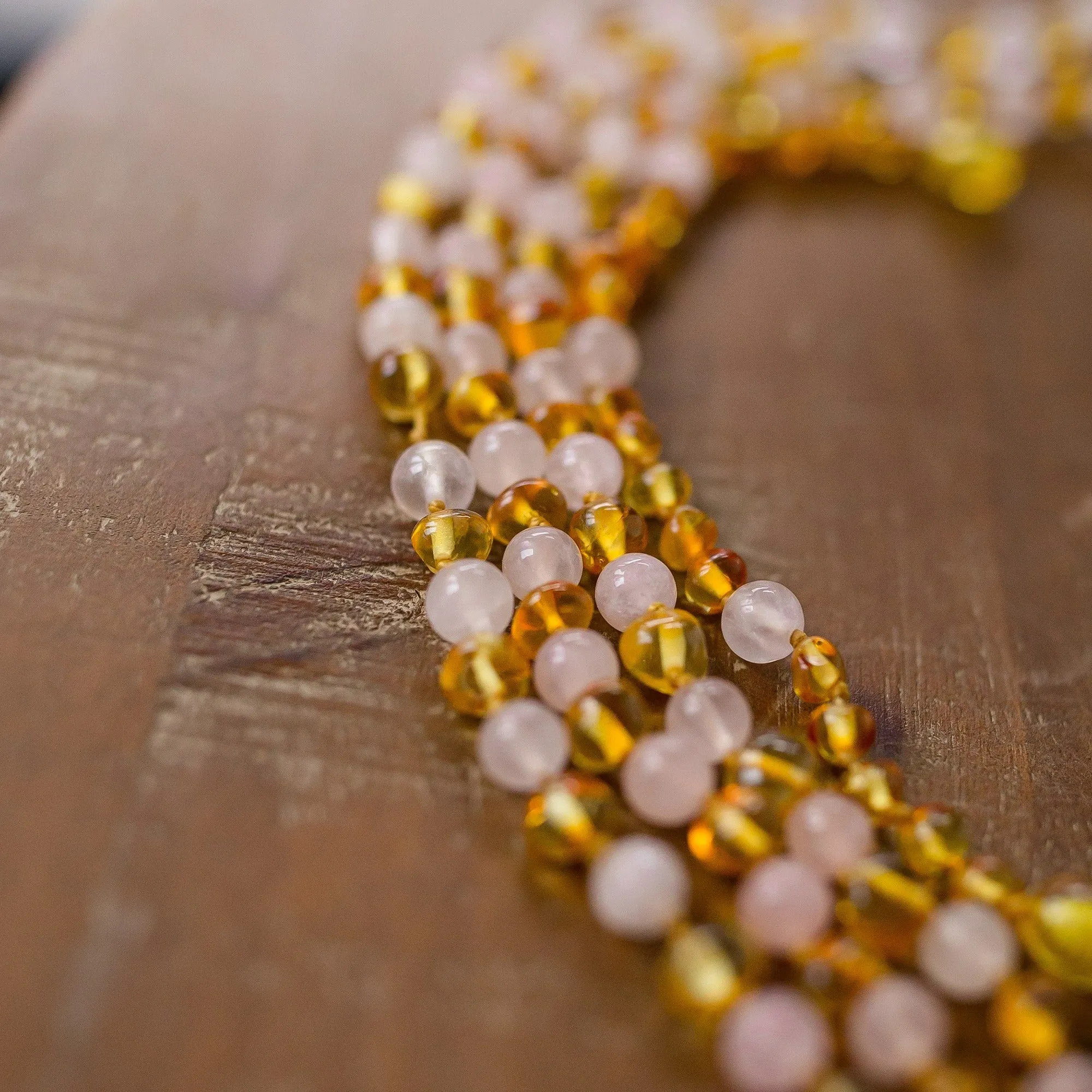 Kids | Rose Quartz   Honey Amber Necklace