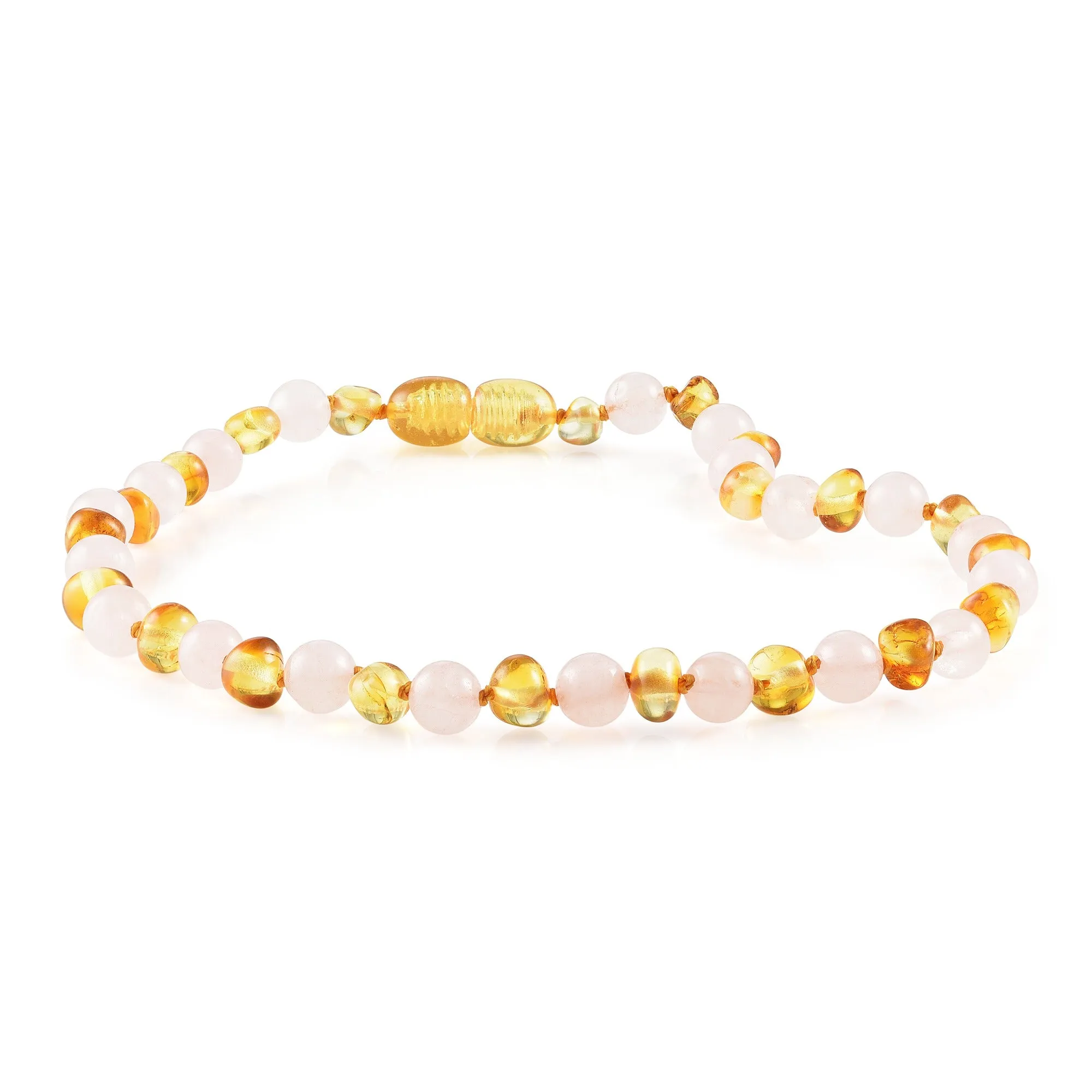 Kids | Rose Quartz   Honey Amber Necklace