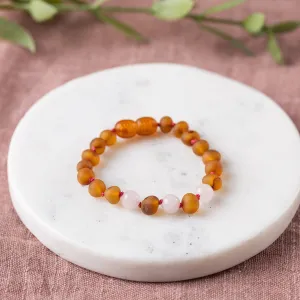 Kids | Rose Quartz   Raw Cognac Amber Bracelet