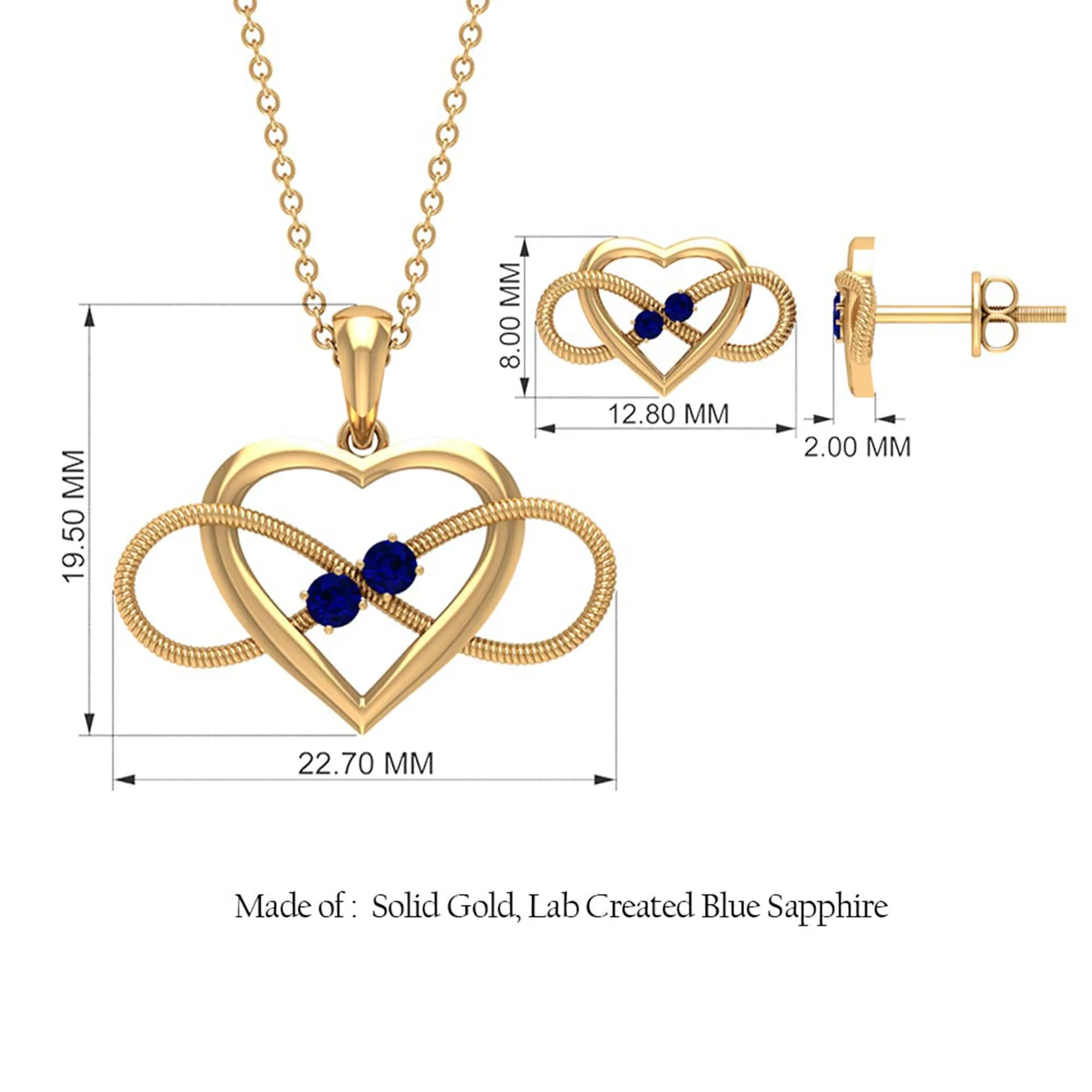 Lab Grown Blue Sapphire Infinity Heart Jewelry Set