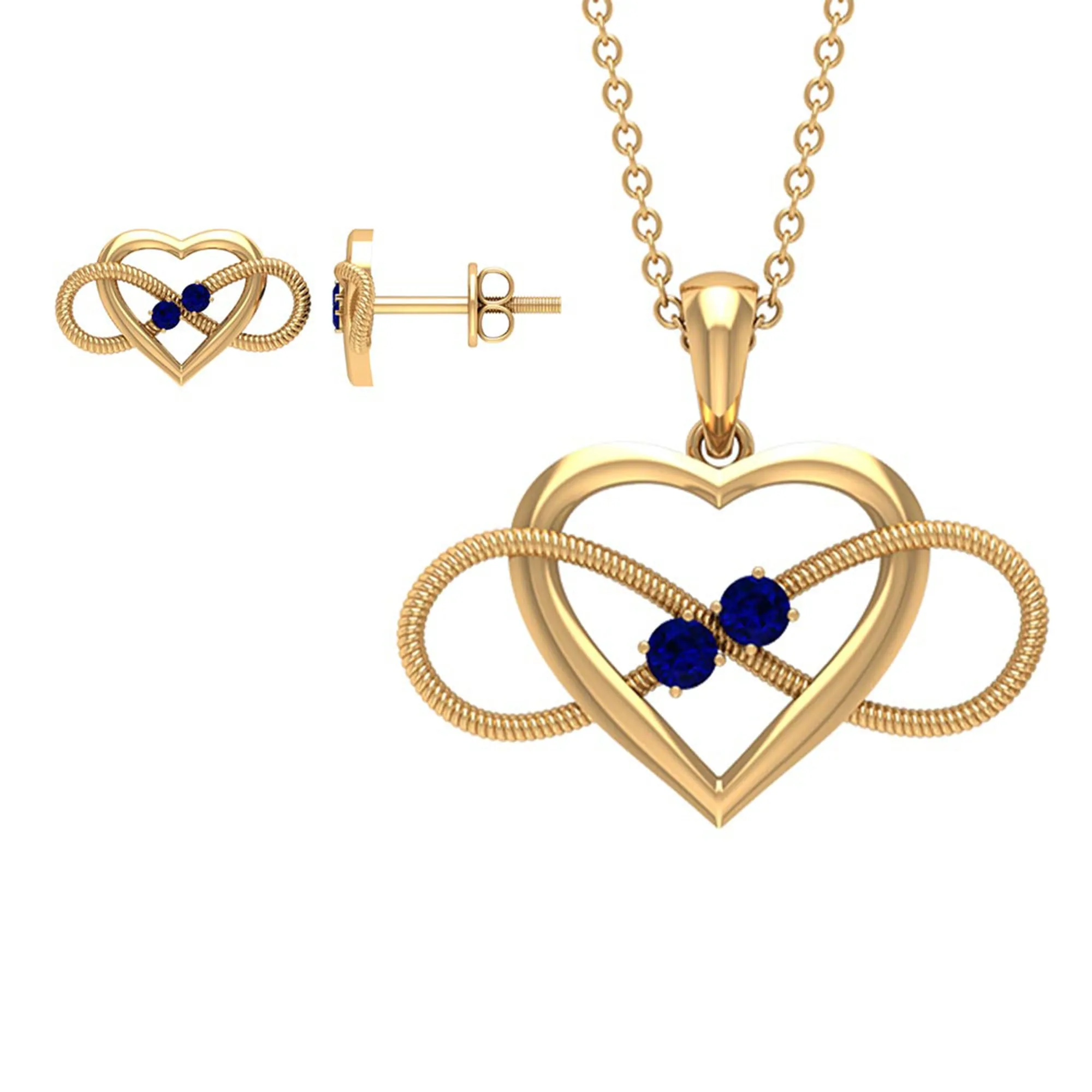 Lab Grown Blue Sapphire Infinity Heart Jewelry Set