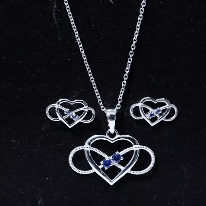 Lab Grown Blue Sapphire Infinity Heart Jewelry Set