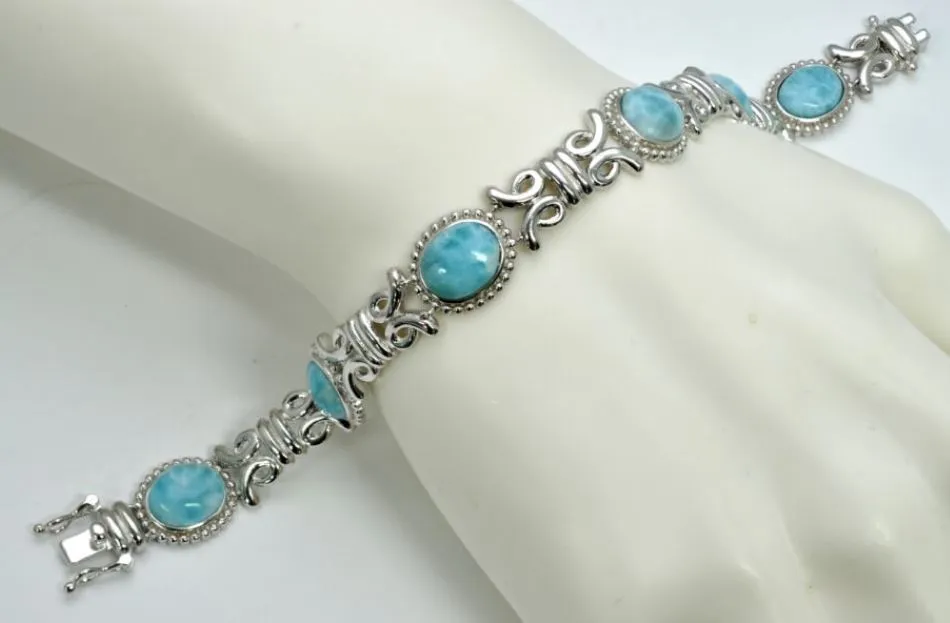 Larimar Six 10X8mm Oval Laguno Bracelet.