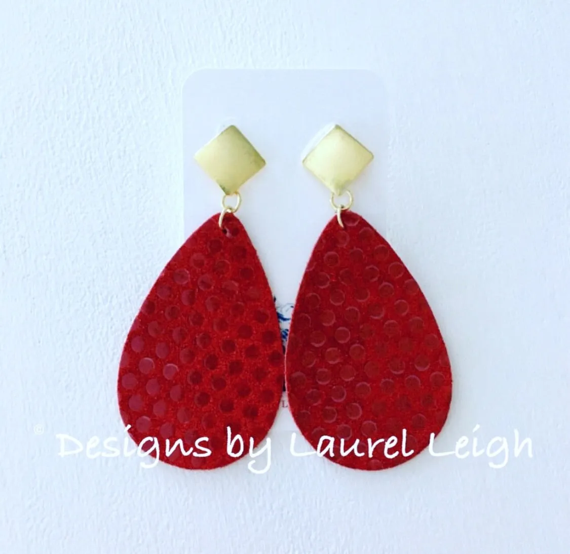 Leather Polka Dot Statement Earrings - Red