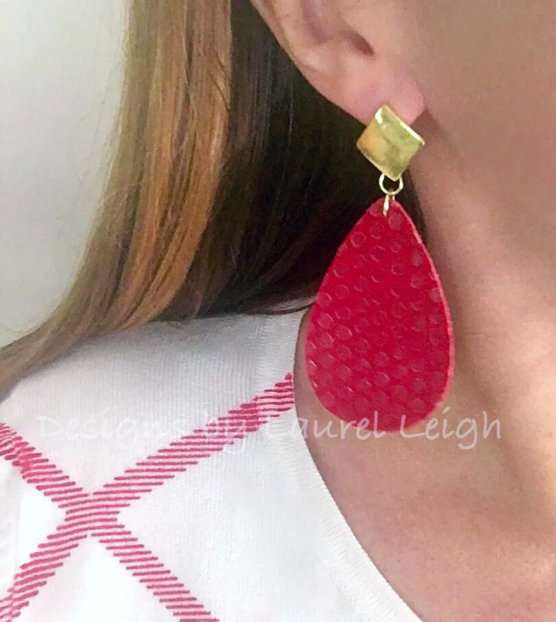 Leather Polka Dot Statement Earrings - Red