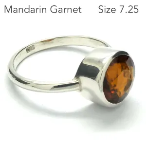 Mandarin Garnet Ring, Faceted Round, 925 Sterling Silver p1