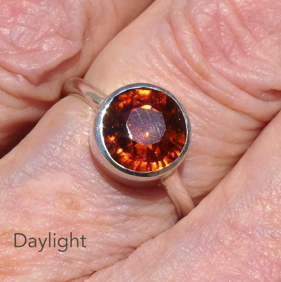 Mandarin Garnet Ring, Faceted Round, 925 Sterling Silver p1