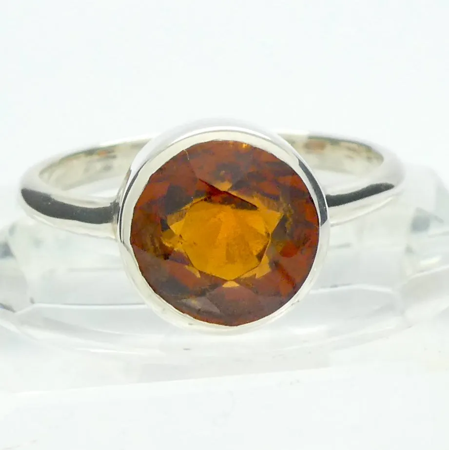 Mandarin Garnet Ring, Faceted Round, 925 Sterling Silver p1