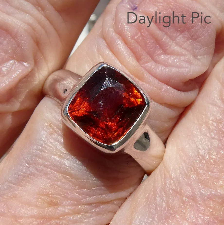 Mandarin Garnet Ring, Faceted Square, 925 Sterling Silver p3