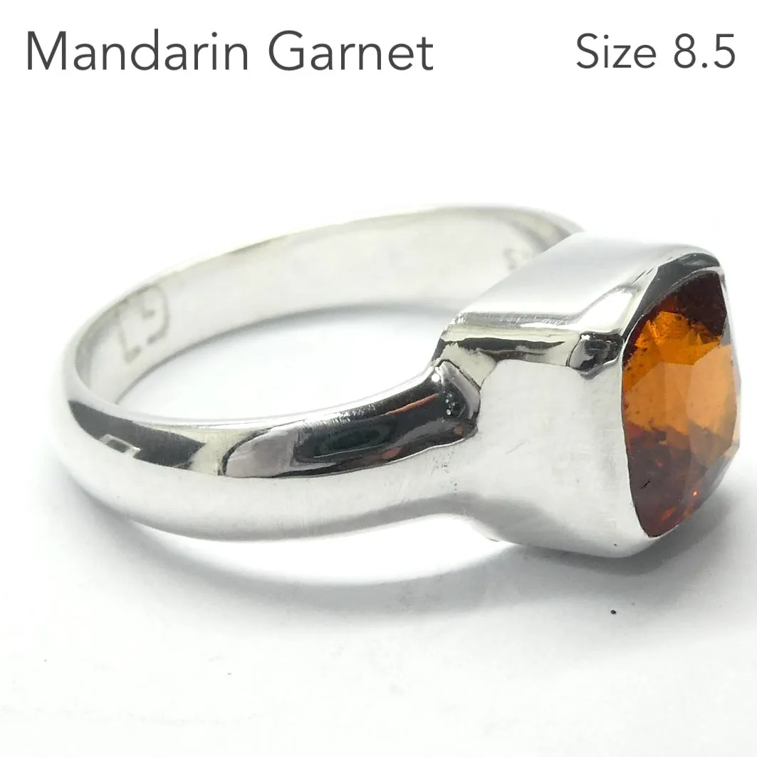 Mandarin Garnet Ring, Faceted Square, 925 Sterling Silver p3