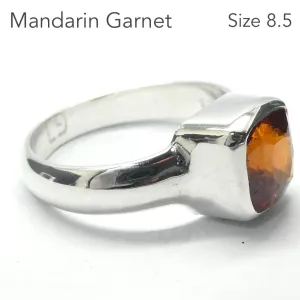 Mandarin Garnet Ring, Faceted Square, 925 Sterling Silver p3