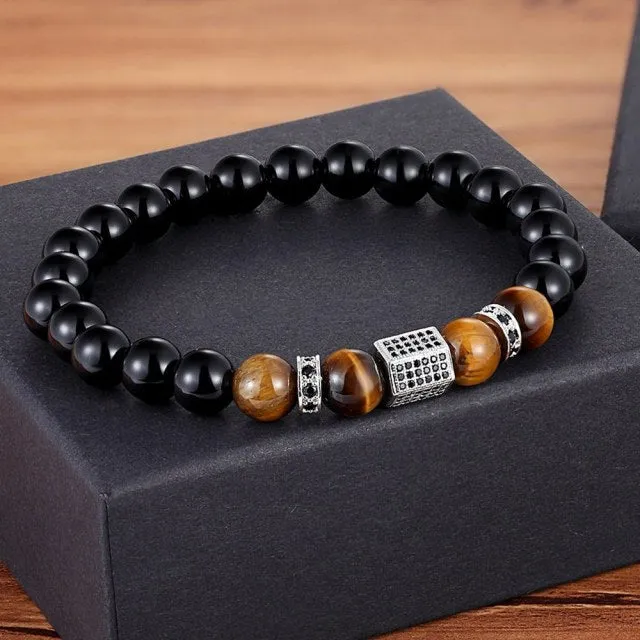 Matte Onyx Stone&Tiger Eye Combination Beads Bracelet