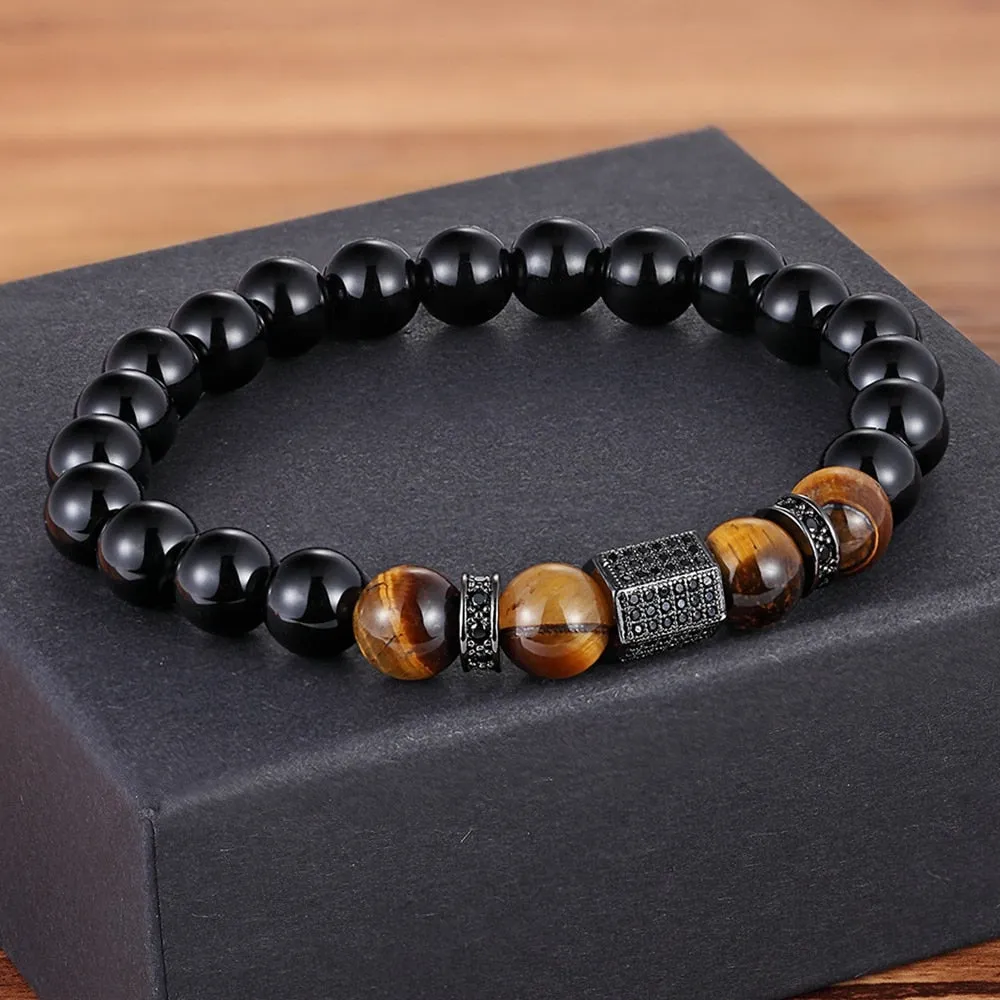 Matte Onyx Stone&Tiger Eye Combination Beads Bracelet