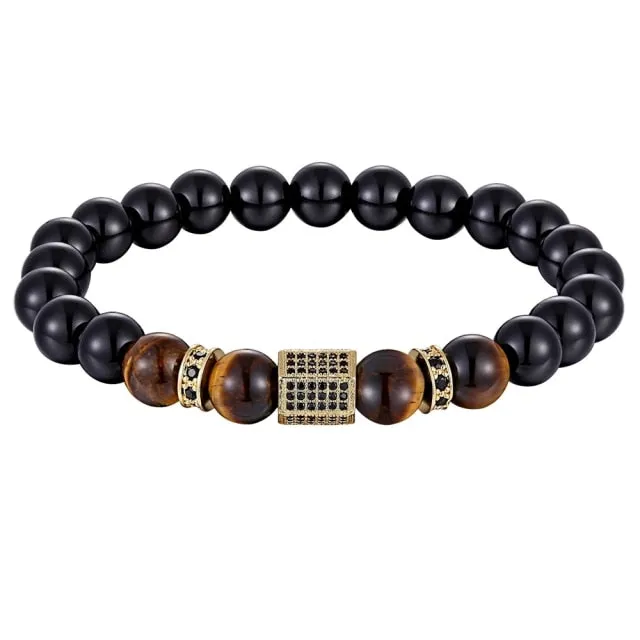 Matte Onyx Stone&Tiger Eye Combination Beads Bracelet