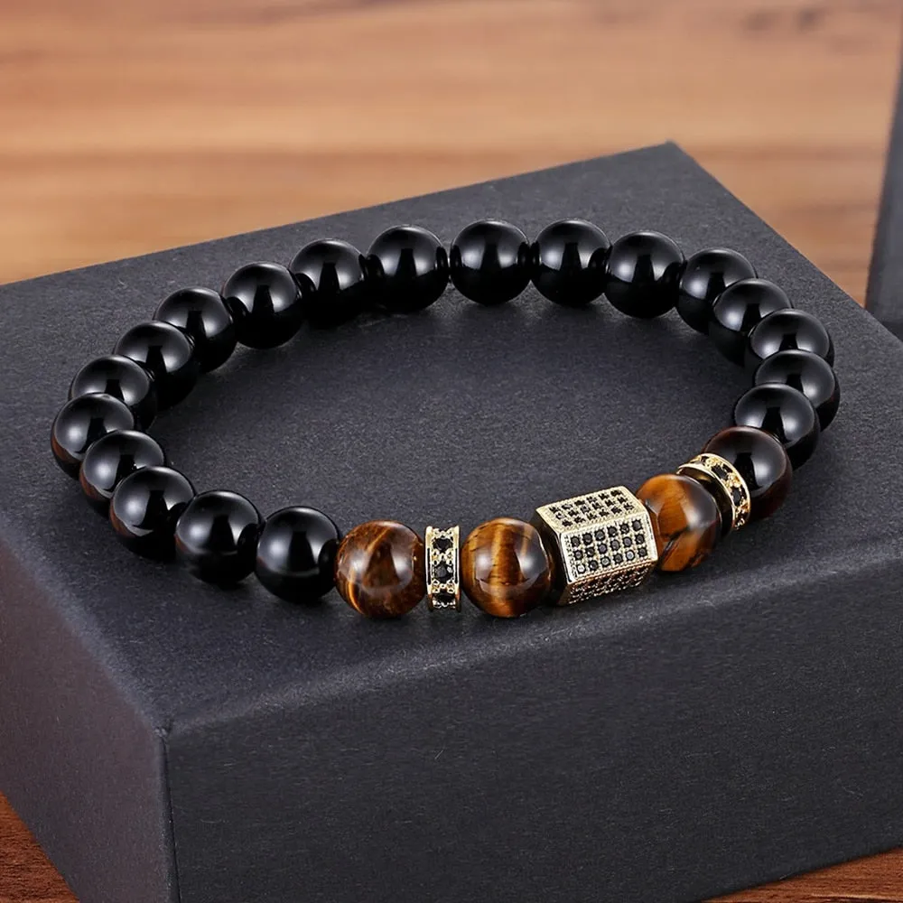 Matte Onyx Stone&Tiger Eye Combination Beads Bracelet
