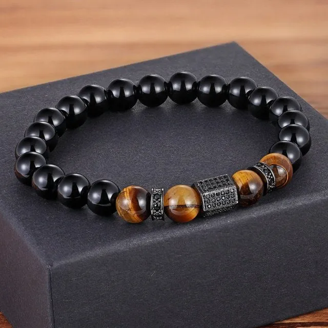Matte Onyx Stone&Tiger Eye Combination Beads Bracelet