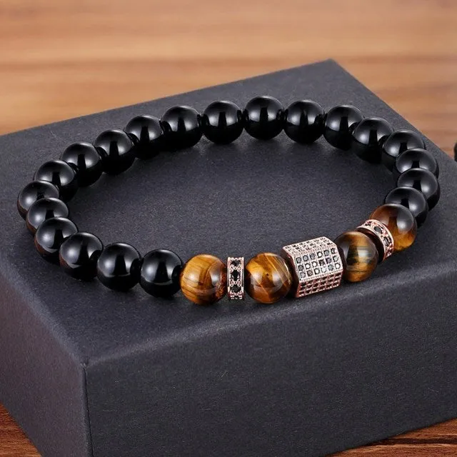 Matte Onyx Stone&Tiger Eye Combination Beads Bracelet