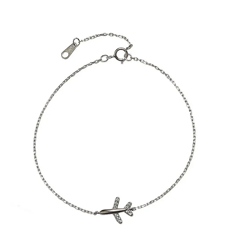 Mewanry Silver Color Sparkling Zircon Airplane Bracelet for Women Simple Elegant Jewelry Gifts Prevent Allergy