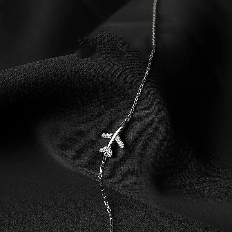 Mewanry Silver Color Sparkling Zircon Airplane Bracelet for Women Simple Elegant Jewelry Gifts Prevent Allergy