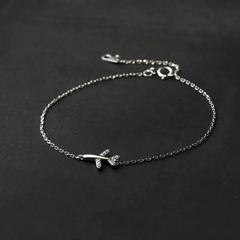 Mewanry Silver Color Sparkling Zircon Airplane Bracelet for Women Simple Elegant Jewelry Gifts Prevent Allergy