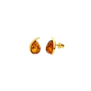 MILENA Earrings Gold Plated Elegant Pear Amber Silver